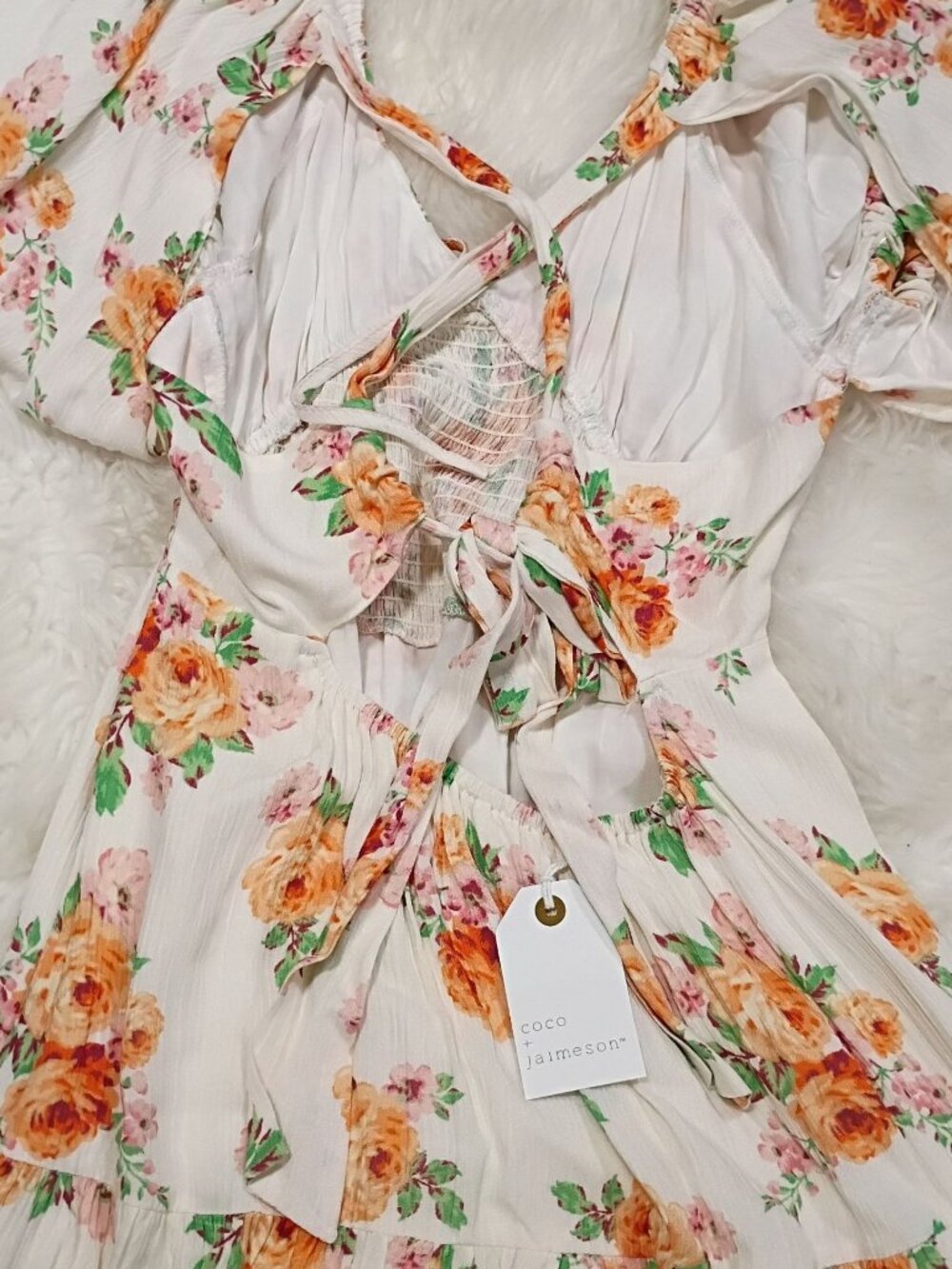 NWT Coco + Jaimeson Mini Dress Women's Bridal Blush Floral Design Lined Puff - Picture 8 of 14